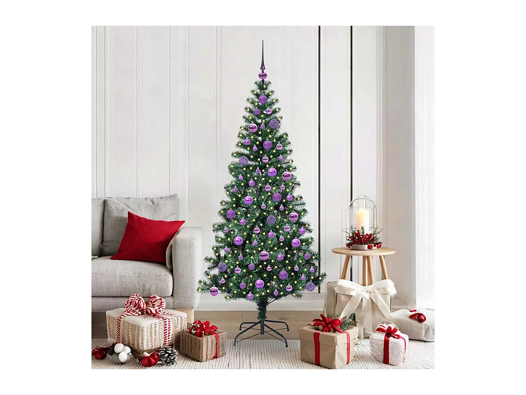 Sapin de Noël artificiel pré-éclairé Vert 180 cm PVC et métal