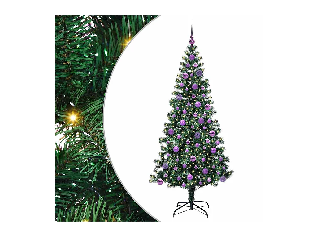 Sapin de Noël artificiel pré-éclairé Vert 180 cm PVC et métal
