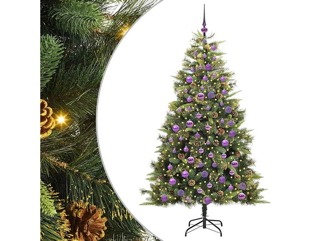 Sapin de Noël artificiel avec branches pliables et cônes 180 cm