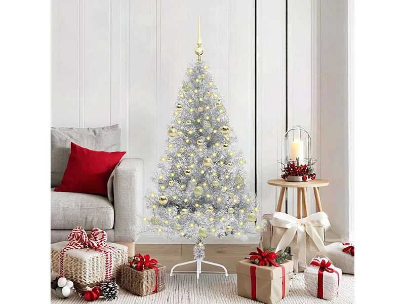 Árbol de Navidad Artificial Preiluminado Plateado 150 cm PET