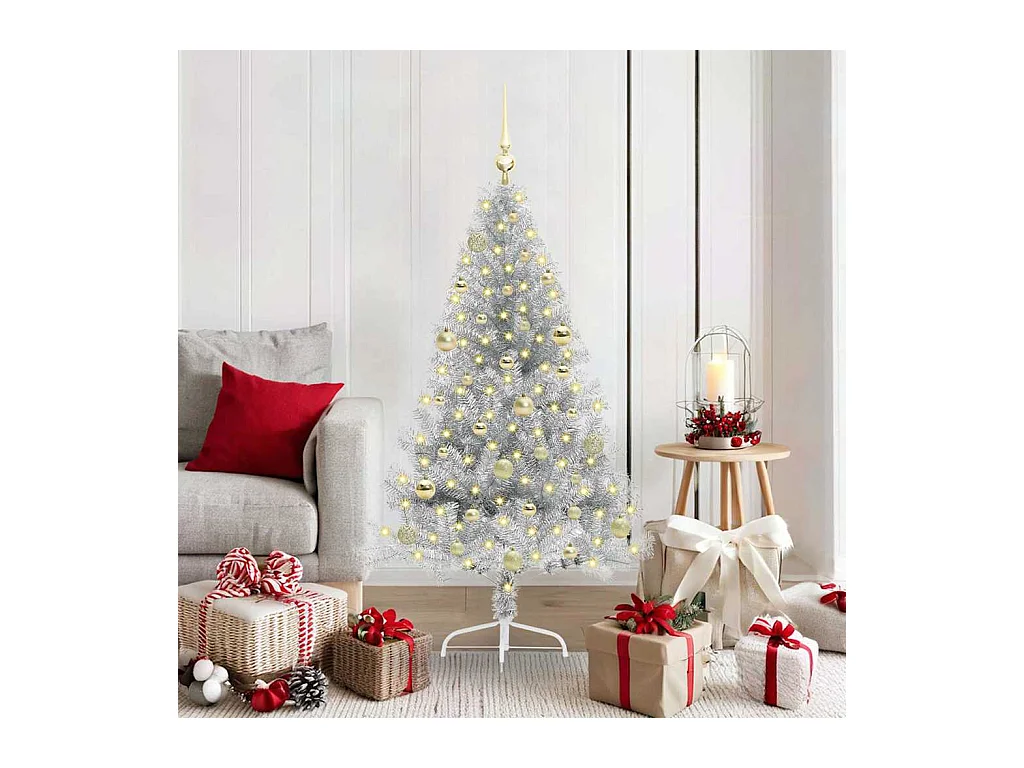 Sapin de Noël artificiel pré-éclairé Argent 150 cm PET