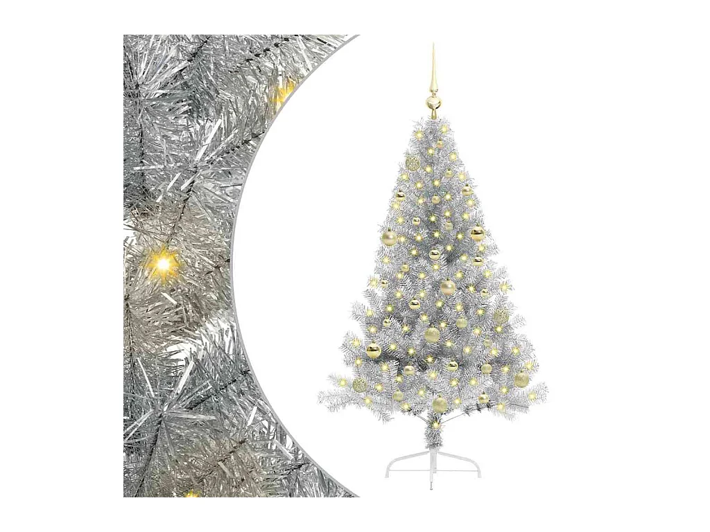 Sapin de Noël artificiel pré-éclairé Argent 150 cm PET