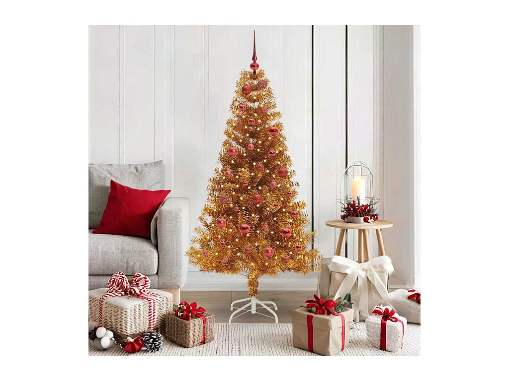Árvore de Natal com 150 LEDs com suporte Ouro 150 cm PET
