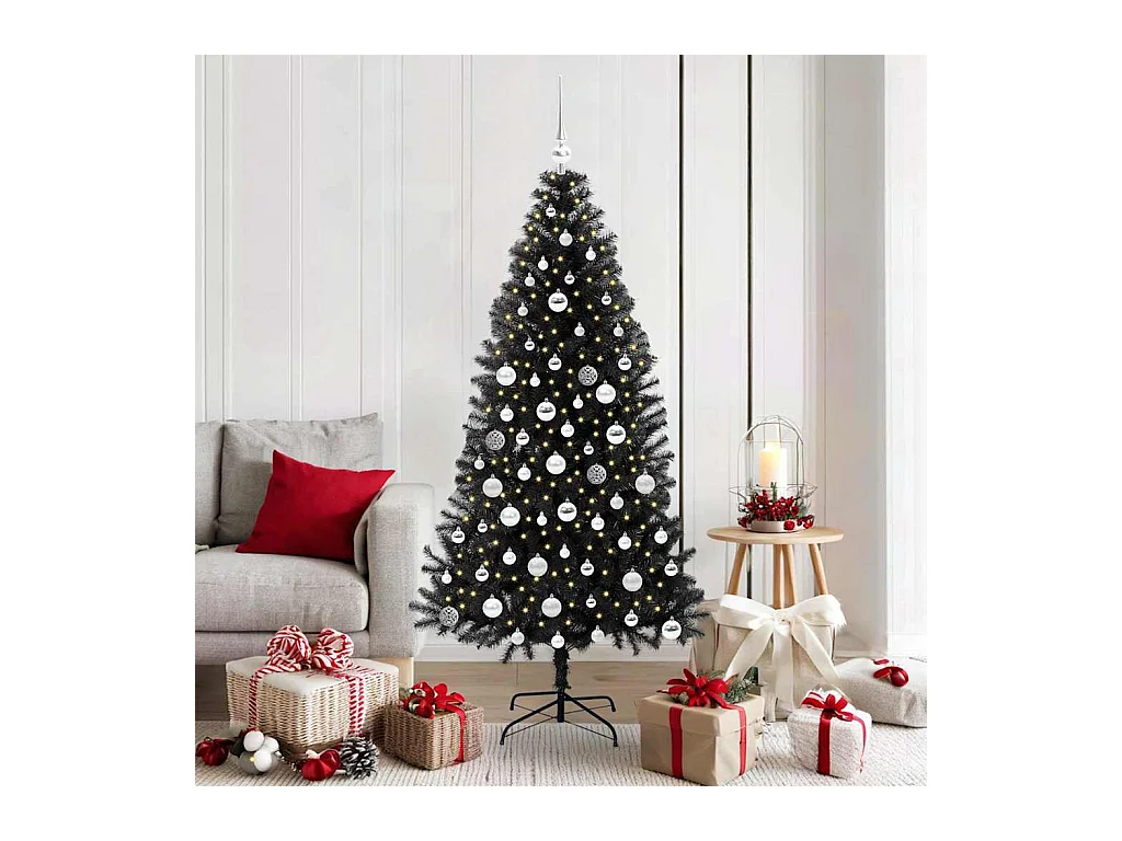 Sapin de Noël avec 300 LED avec support Noir 180 cm PVC