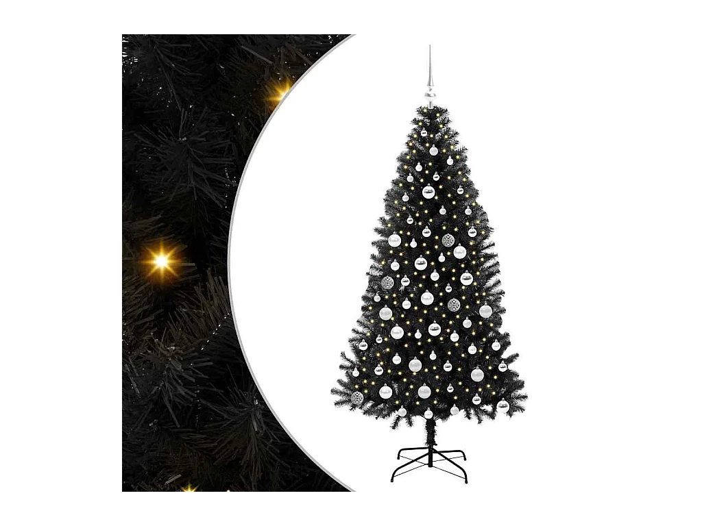 Sapin de Noël avec 300 LED avec support Noir 180 cm PVC