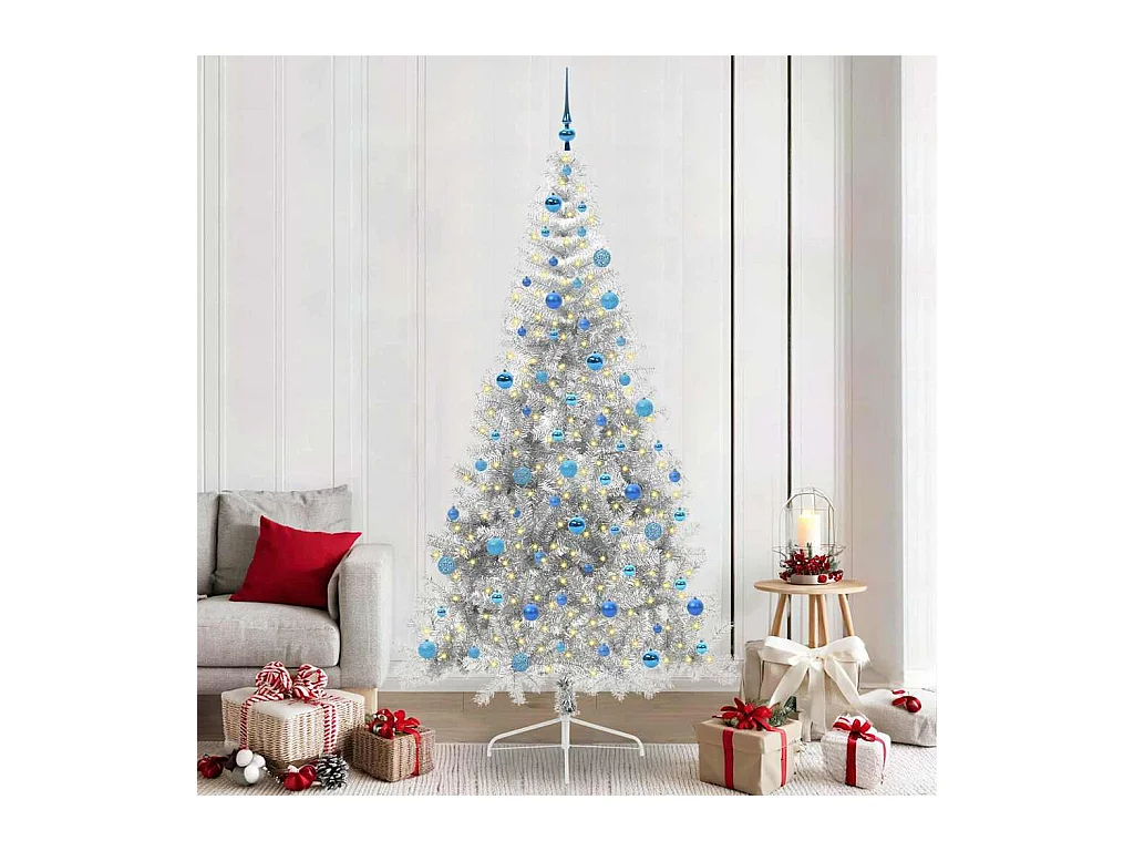 Árbol de Navidad Artificial Preiluminado Plateado 240 cm PET