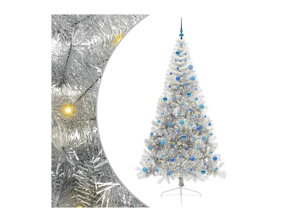 Árbol de Navidad Artificial Preiluminado Plateado 240 cm PET
