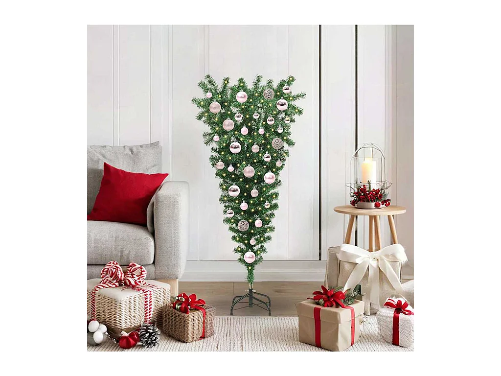 Arbre de Noël artificiel pré-éclairé à l'envers avec ensemble de boules