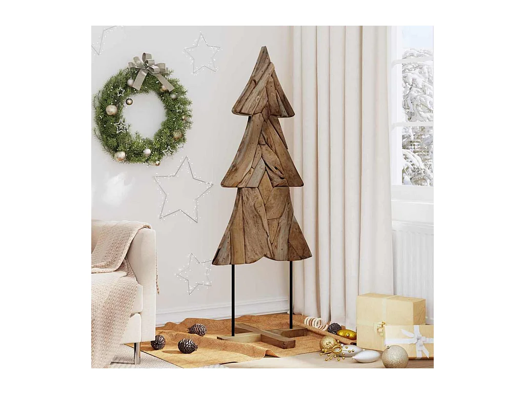 Sapin de Noël avec support Marron 150 cm Bois de teck solide