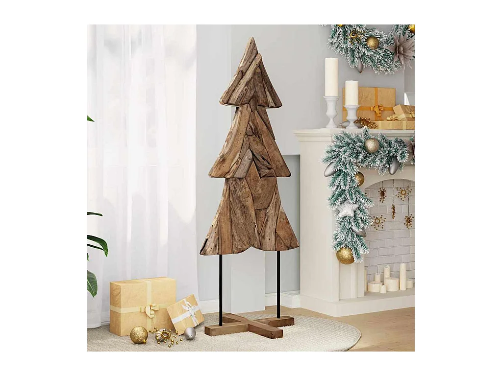 Sapin de Noël avec support Marron 150 cm Bois de teck solide
