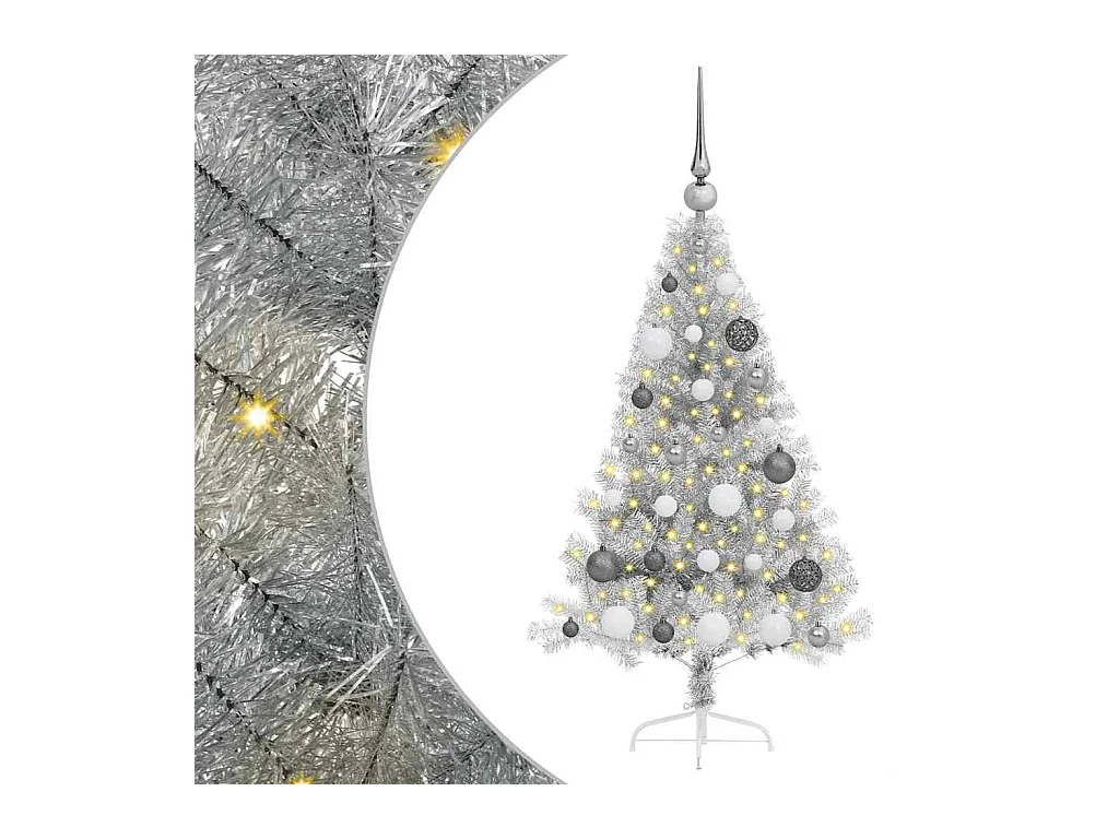 Sapin de Noël artificiel pré-éclairé Argent 120 cm PET