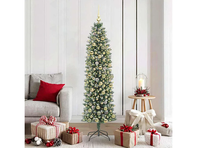 Kunstmatige slanke kerstboom met 300 LED Groen en wit 180 cm