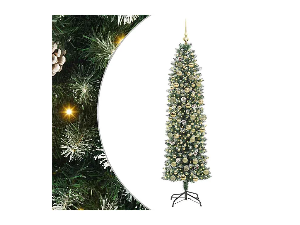 Kunstmatige slanke kerstboom met 300 LED Groen en wit 180 cm