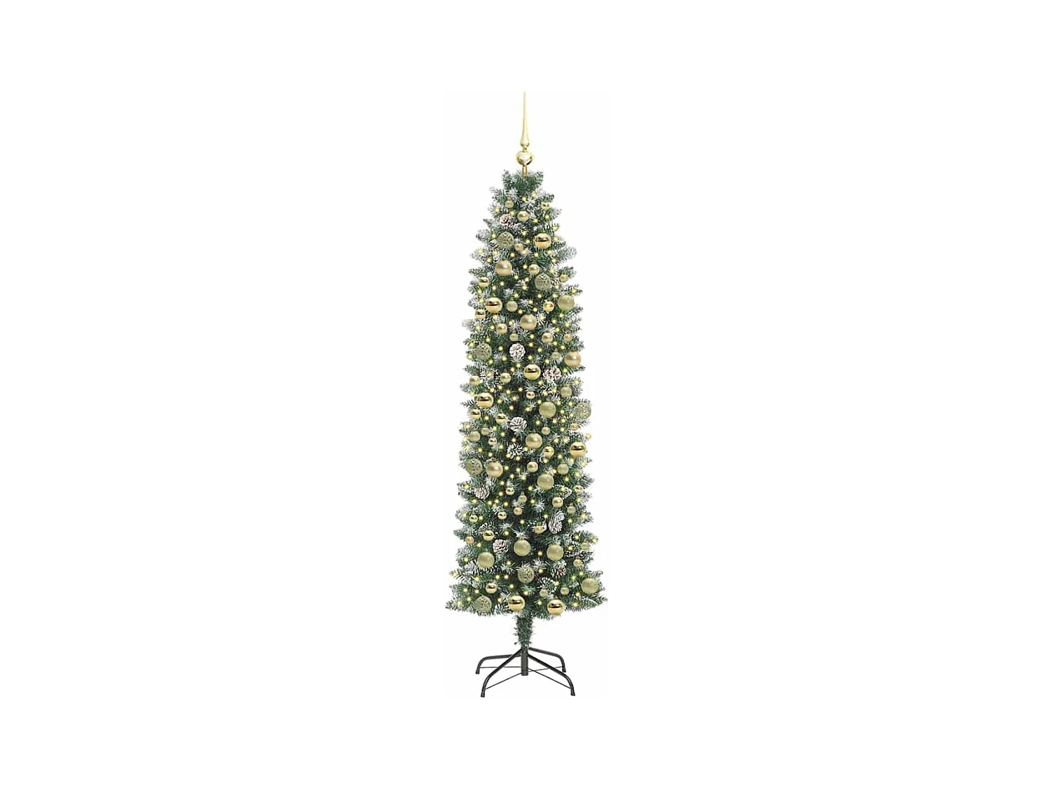 Kunstmatige slanke kerstboom met 300 LED Groen en wit 180 cm