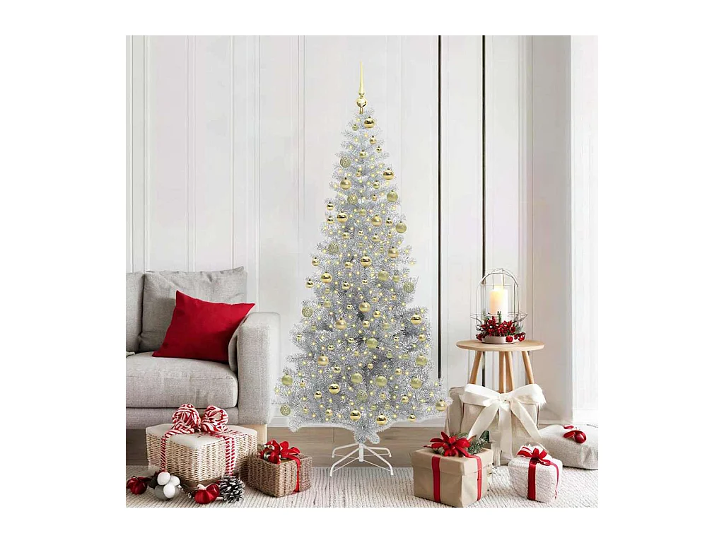 Sapin de Noël avec 300 LED avec support Argent 180 cm PET