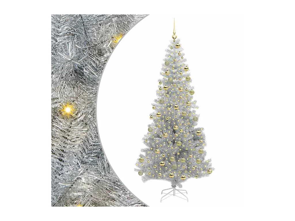 Sapin de Noël avec 300 LED avec support Argent 180 cm PET