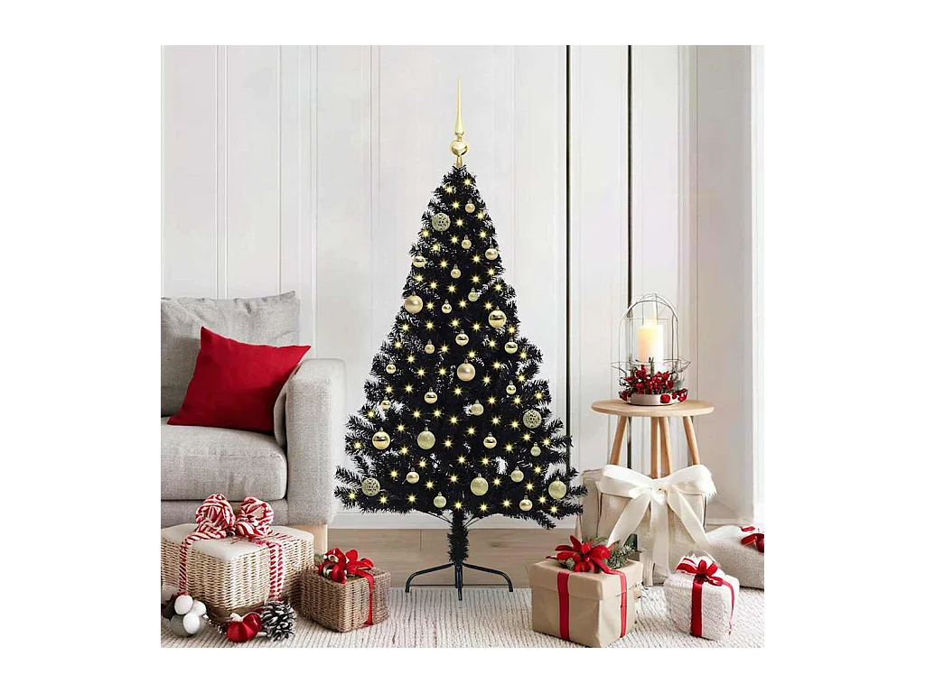 Árbol de Navidad Artificial Preiluminado Negro 150 cm PVC
