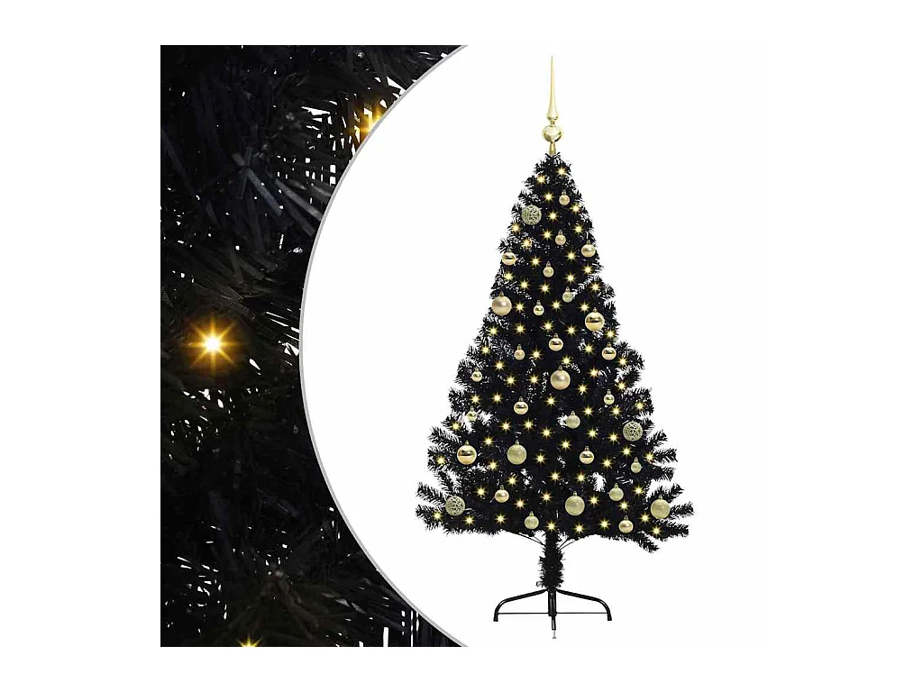 Árbol de Navidad Artificial Preiluminado Negro 150 cm PVC