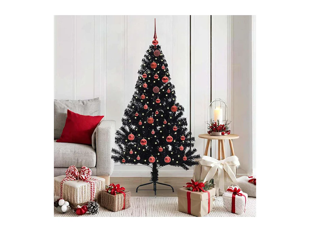 Árvore de Natal Artificial Pré-iluminada Preto 150 cm PVC