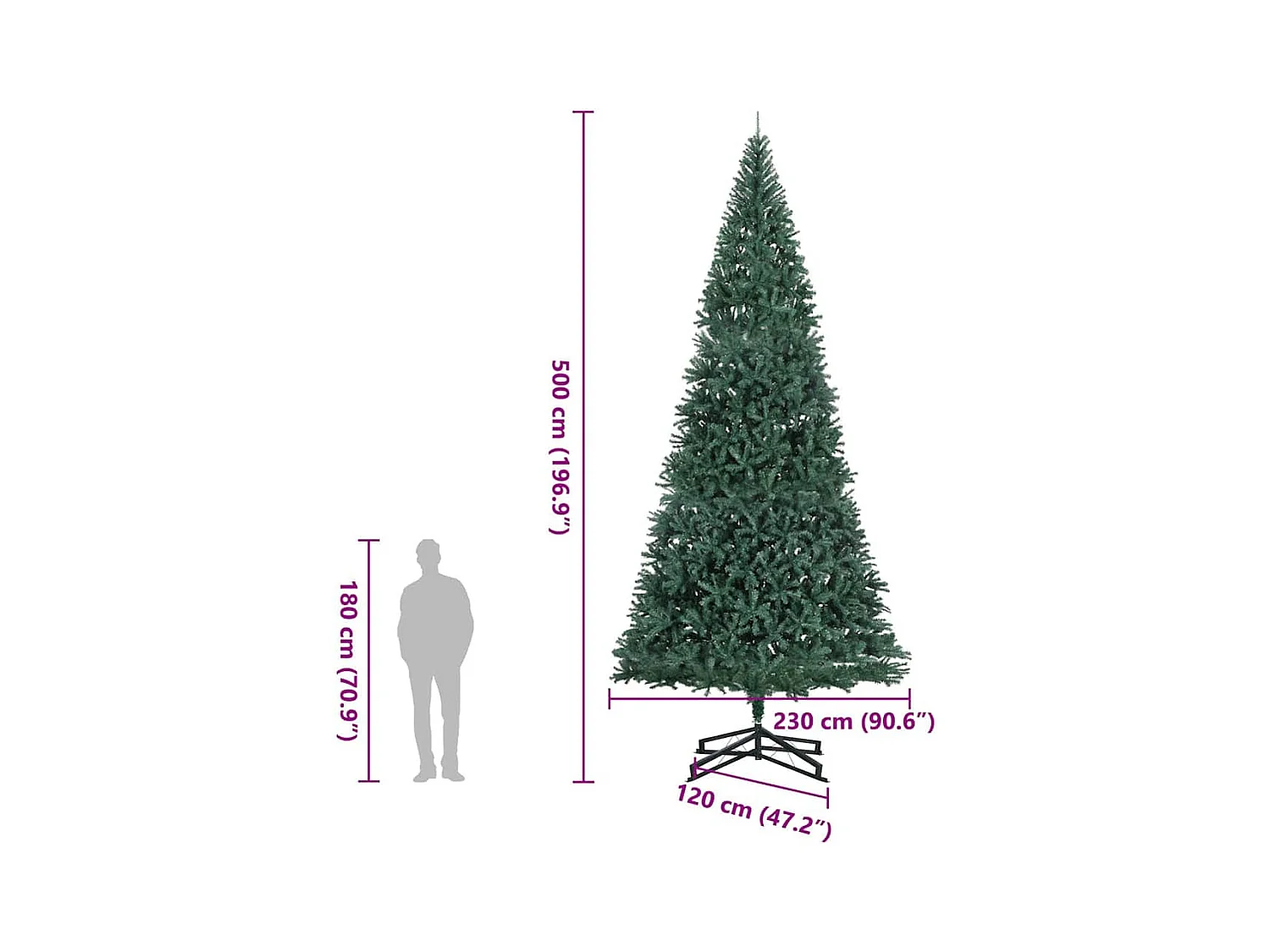 Sapin de Noël artificiel avec support vert 500 cm PVC