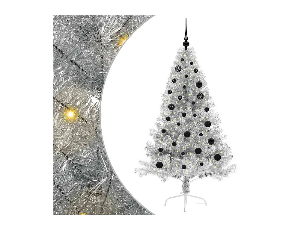 Sapin de Noël artificiel pré-éclairé Argent 150 cm PET