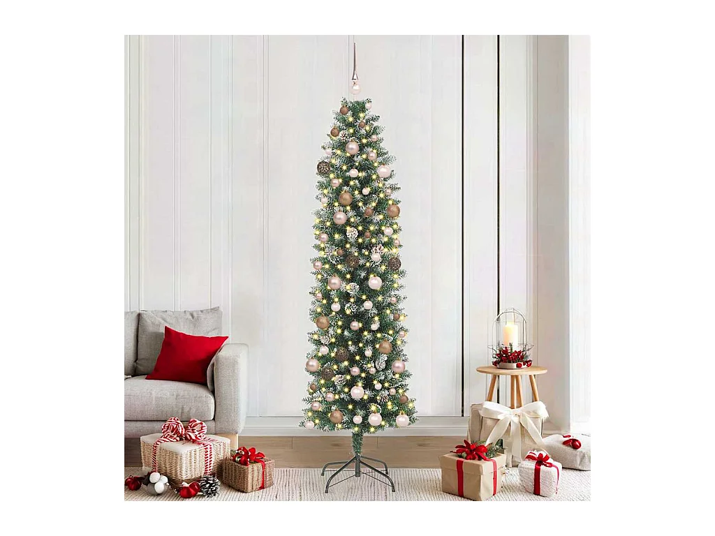 Árbol Navideño Artificial Delgado con 300 LED Verde 210 cm