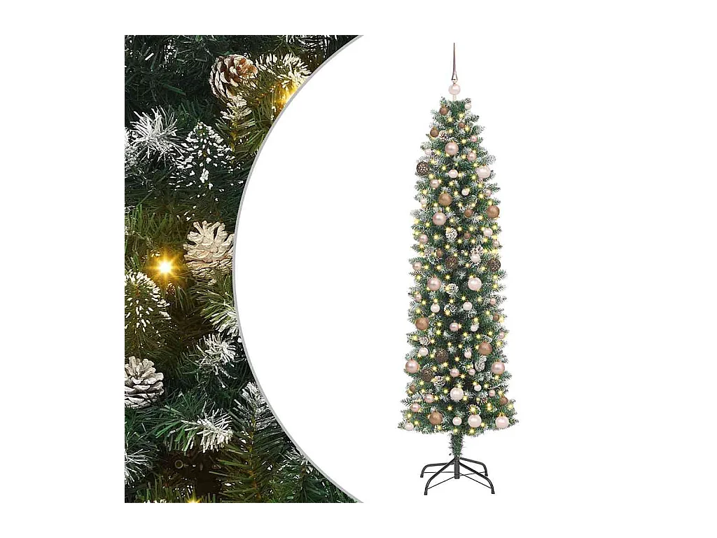 Árbol Navideño Artificial Delgado con 300 LED Verde 210 cm