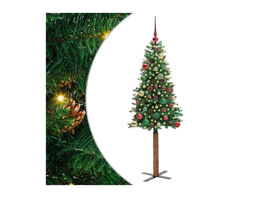 Sapin de Noël mince Vert 150 cm PVC et bois de pin massif