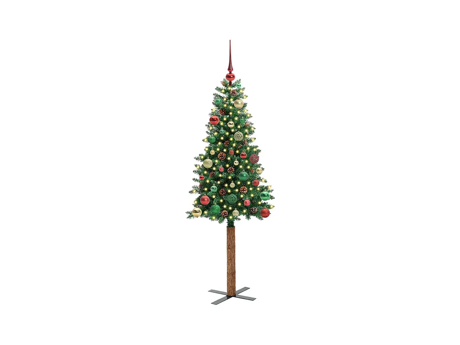 Sapin de Noël mince Vert 150 cm PVC et bois de pin massif