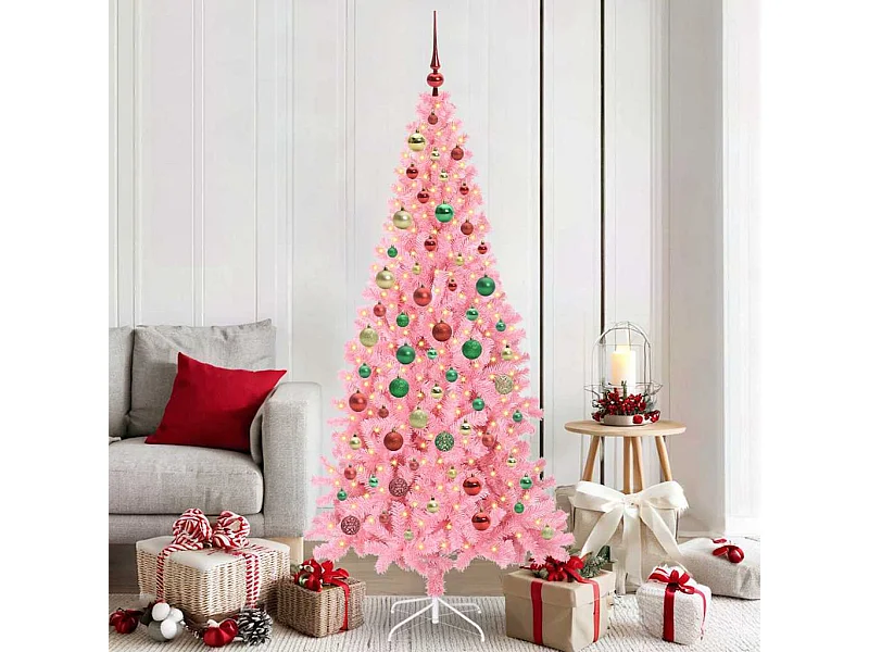 Sapin de Noël avec 300 LED avec support Rose 180 cm PVC
