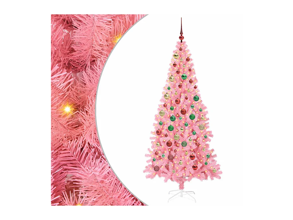 Sapin de Noël avec 300 LED avec support Rose 180 cm PVC
