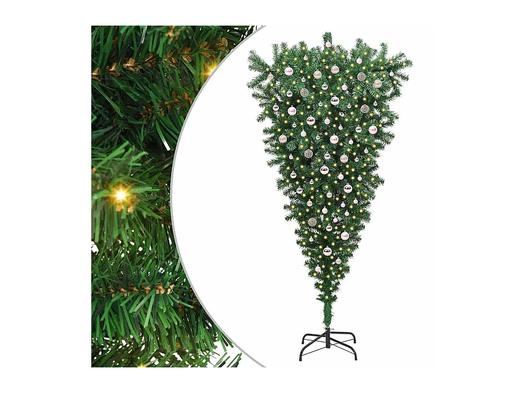 Árbol de Navidad artificial preiluminado al revés con juego de bolas
