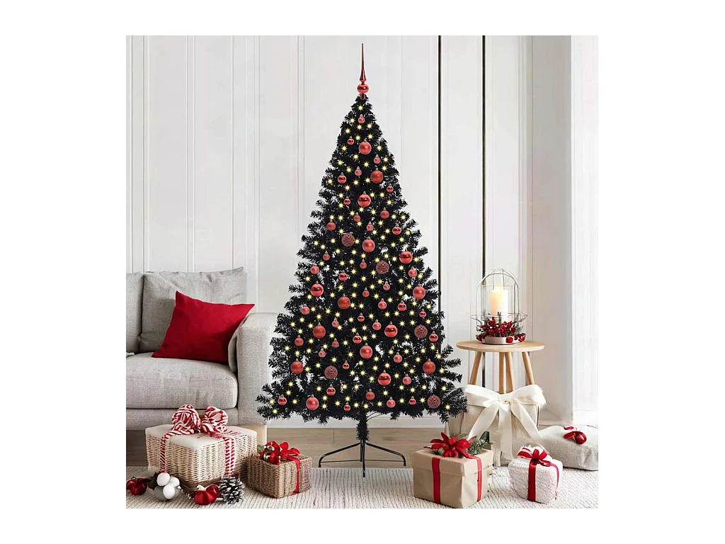 Sapin de Noël artificiel pré-éclairé Noir 180 cm PVC
