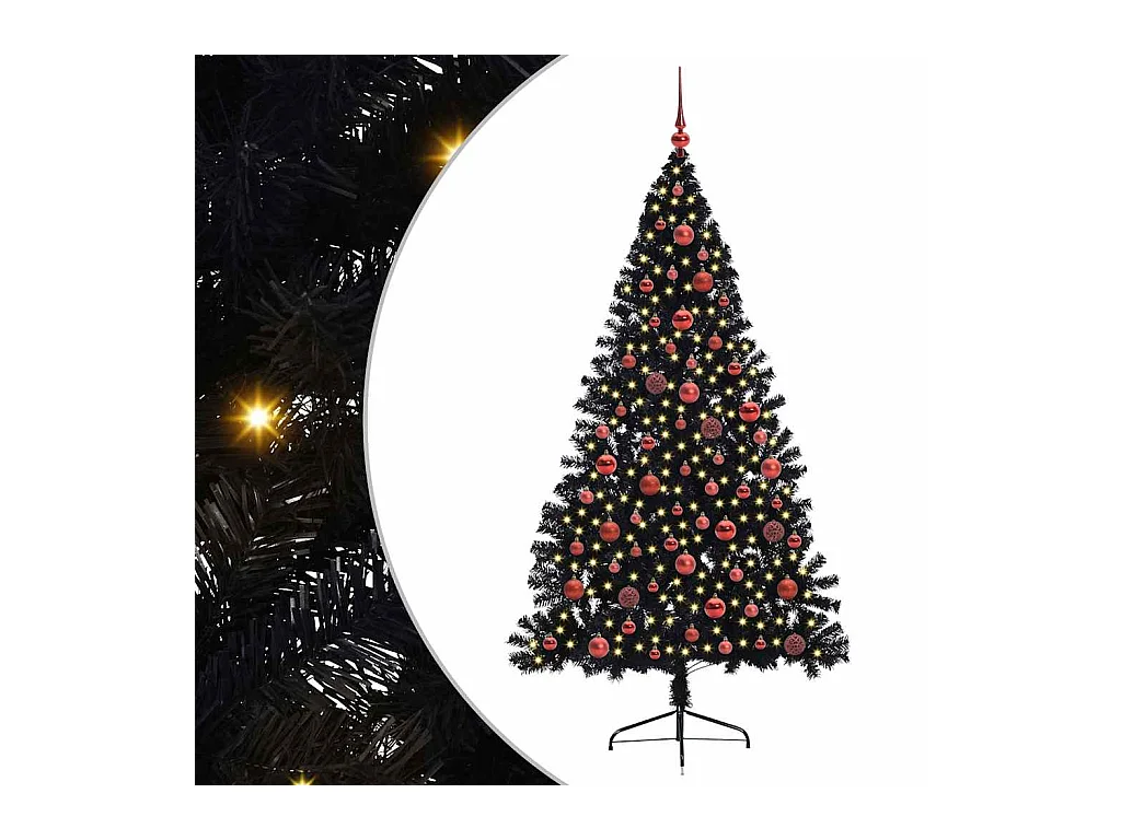 Sapin de Noël artificiel pré-éclairé Noir 180 cm PVC