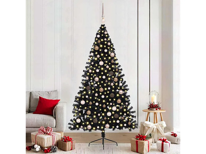 Árbol de Navidad con luces de cuerda decorativa Negro 210 cm