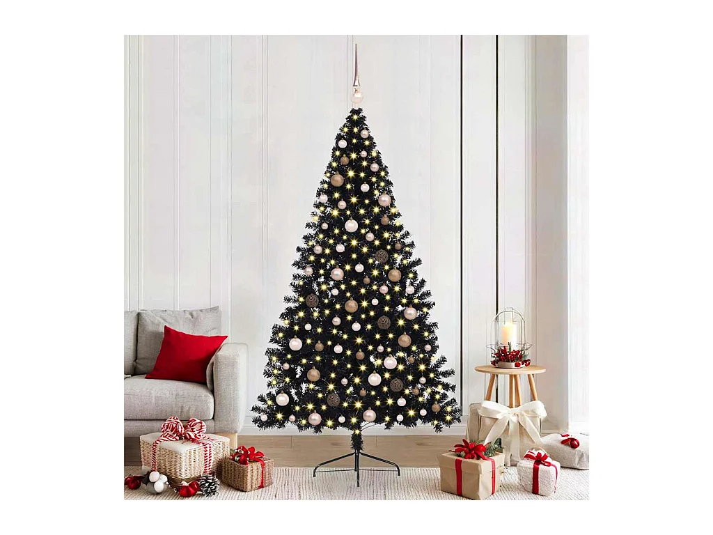 Árbol de Navidad con luces de cuerda decorativa Negro 210 cm