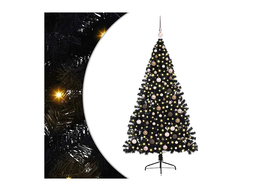 Árbol de Navidad con luces de cuerda decorativa Negro 210 cm