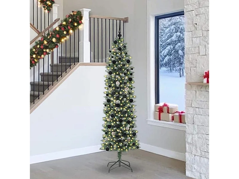 Arbre de Noël artificiel slim avec 300 LED Vert et blanc 240 cm