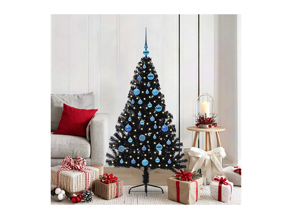 Sapin de Noël artificiel pré-éclairé Noir 150 cm PVC