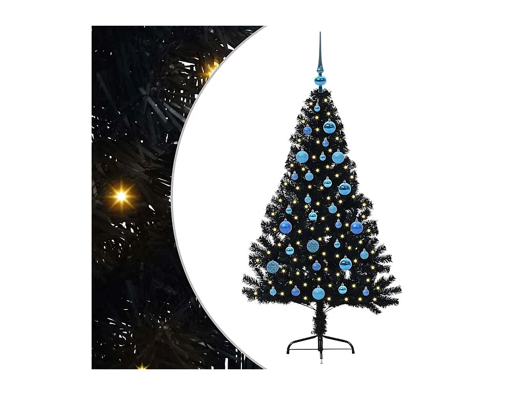 Sapin de Noël artificiel pré-éclairé Noir 150 cm PVC