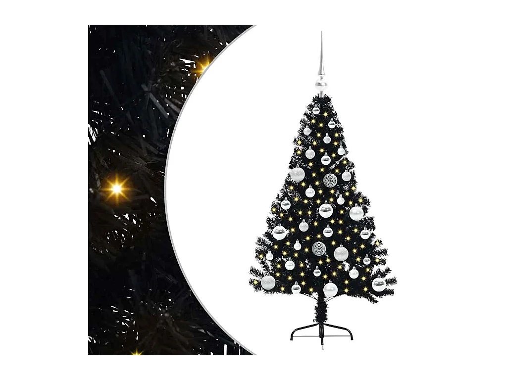 Árvore de Natal Artificial Pré-iluminada Preto 120 cm PVC