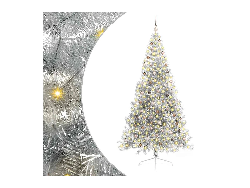 Sapin de Noël artificiel pré-éclairé Argent 240 cm PET