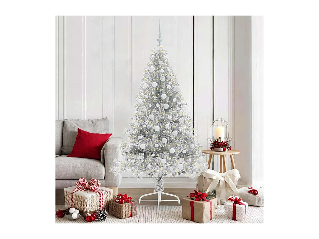 Sapin de Noël artificiel pré-éclairé Argent 180 cm PET