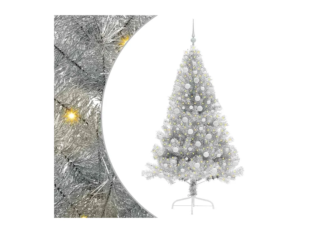 Sapin de Noël artificiel pré-éclairé Argent 180 cm PET