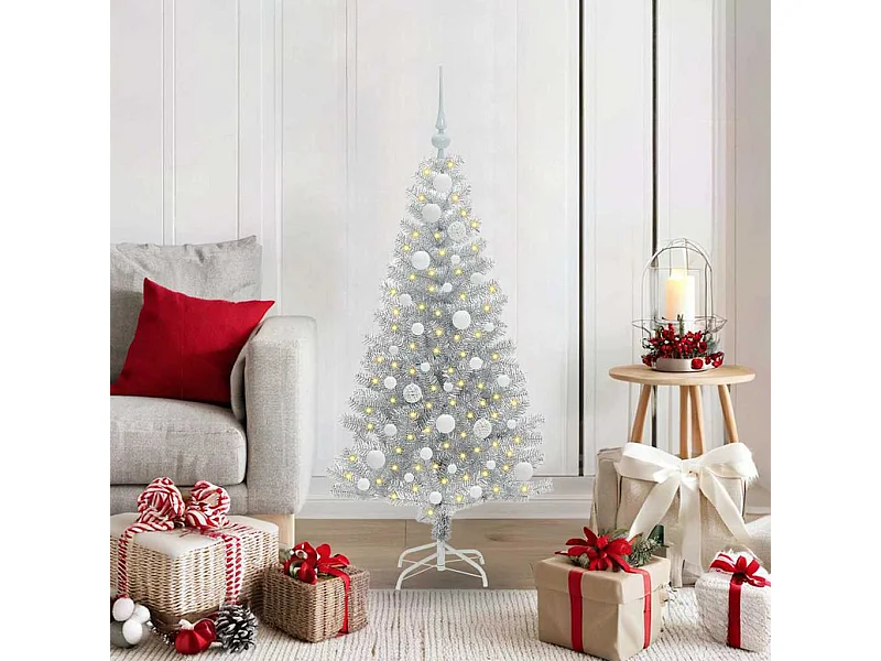 Árbol de Navidad con 150 LED con soporte Plateado 120 cm PET