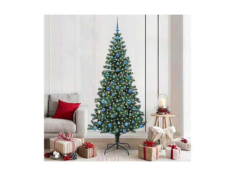Sapin de Noël artificiel pré-éclairé Vert 210 cm PVC et métal
