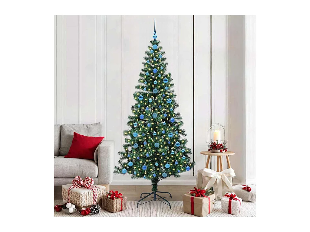 Sapin de Noël artificiel pré-éclairé Vert 210 cm PVC et métal