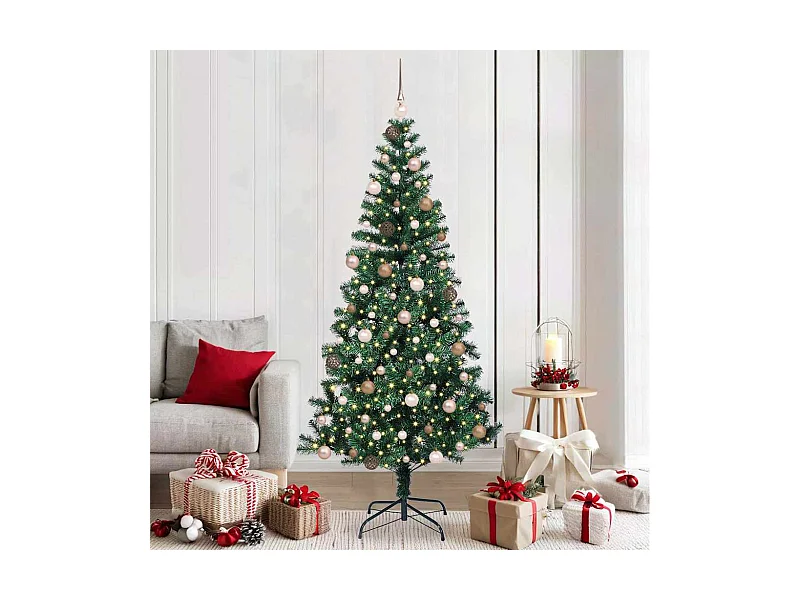 Sapin de Noël artificiel pré-éclairé Vert 210 cm PVC et métal