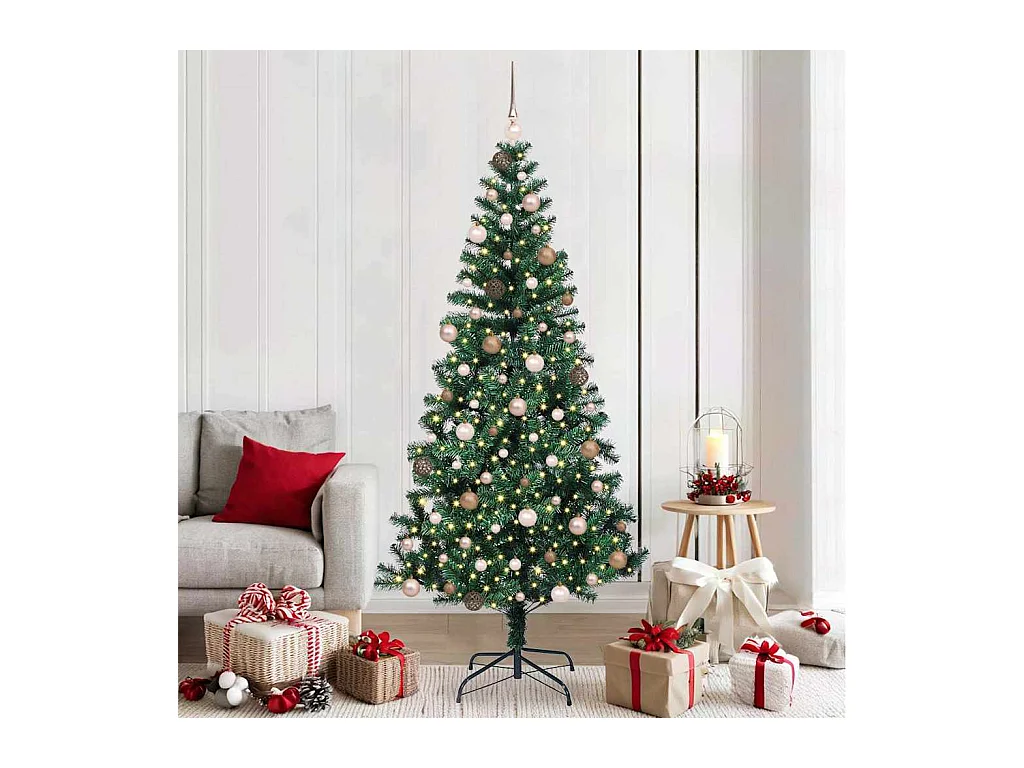 Sapin de Noël artificiel pré-éclairé Vert 210 cm PVC et métal