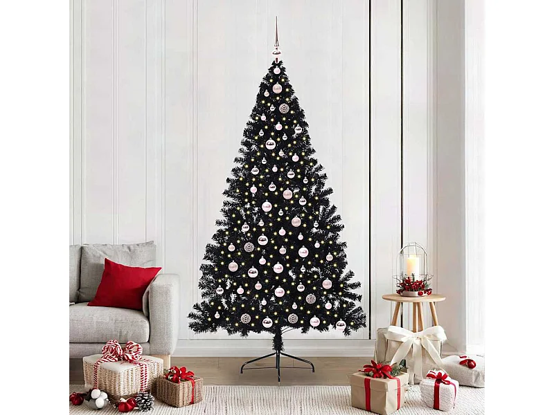 Árvore de Natal Artificial Pré-iluminada Preto 210 cm PVC